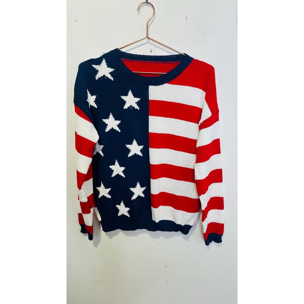 American Flag Patriotic Flag USA Striped Star Pullover Sweater size Large - Picture 2 of 10